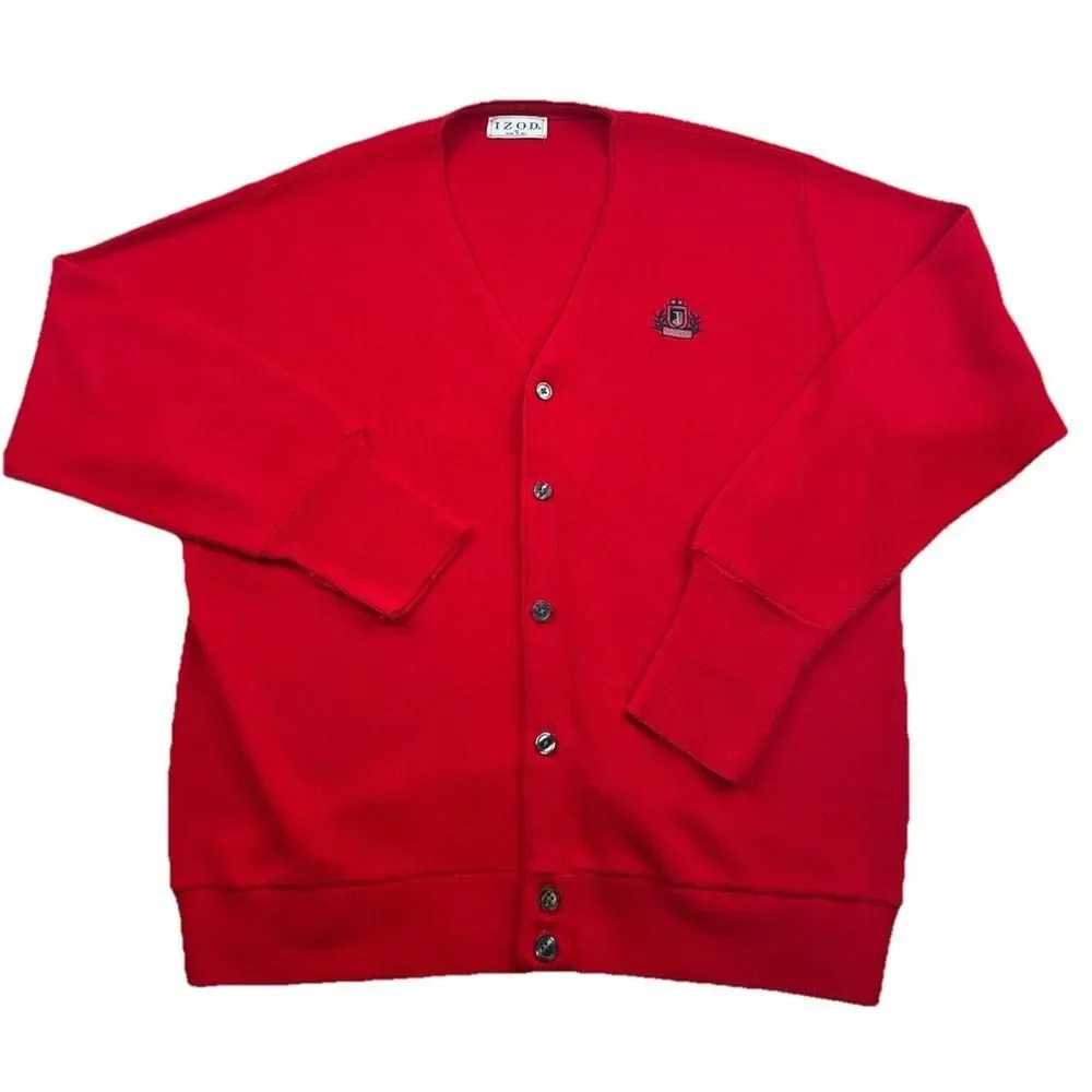 Vintage 90s Izod Cardigan Sweater XL‎ Button Red Made in USA Eclectic Grandpa